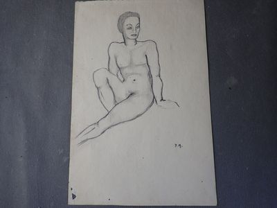 un dessin représentant une femme nue assise par terre