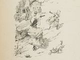 an old book with a drawing of a man on a horse
