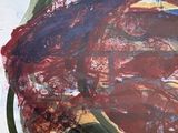 a picture of a painting of a red apple on a table