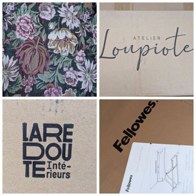 four different images of a box with a flower pattern and the words larfe dou et le fleurss