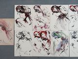 six croquis différents représentant une tête et un visage de femme