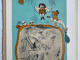 an image of a drawing of two people on top of an elephant