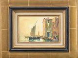a painting of a sailboat on the water in a frame