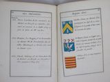 an open book with a picture of a coat of arms on it