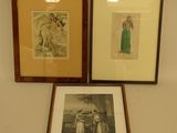 two framed pictures of a woman in a green dress and a woman in a green dress