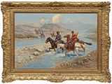 une image d'une peinture représentant un groupe d'hommes à cheval