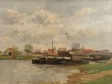 une image représentant un tableau de bateaux sur une rivière, avec le ciel en arrière-plan