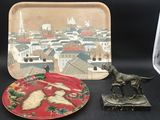a plate with a picture of a dog and a plate with a picture of a dog on it