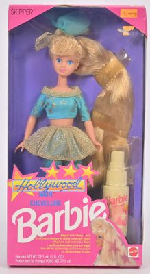 La poupée Barbie se trouve dans la boîte avec une brosse à cheveux
