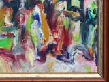 an oil painting of a group of people standing in a room
