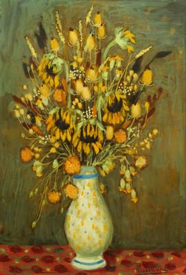 Eugène BABOULÈNE (1905-1994). Bouquet de fleurs. Huile sur p…