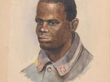 portrait d'un homme noir en uniforme militaire, avec une étoile rouge au col