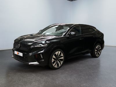 a black suv parked in a room with a ceiling fan