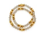 a gold and grey beaded bracelet with two strands of glass beads