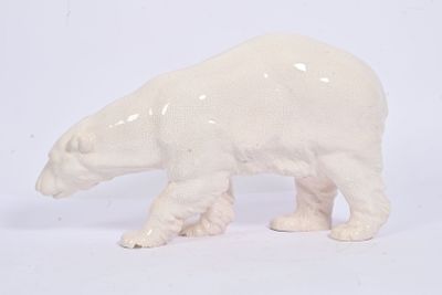Ours en céramique émaille blanc craquelée. Epoque XXe. (Peti…