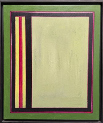 a painting of a green, yellow and red square with a black border