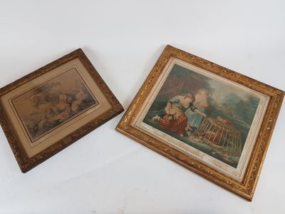 deux tableaux encadrés représentant une femme et un homme dans un paysage