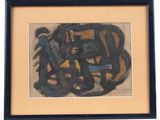tableau représentant une œuvre abstraite noire et jaune, dans un cadre noir