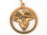 an image of a close up of a gold plated pendant with leaves