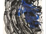 painting of a horse with blue and black paint on it ' s face