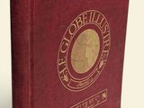 an old red book with a gold seal on the cover