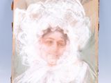 tableau représentant une femme coiffée d'un bonnet blanc, les yeux fermés