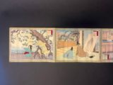 three japanese woodblock paintings of a woman and a tree