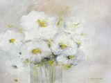 a painting of white flowers in a vase on a table
