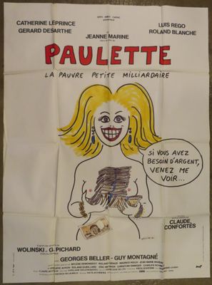 french movie poster for the film paulette, with a drawing of a woman holding money