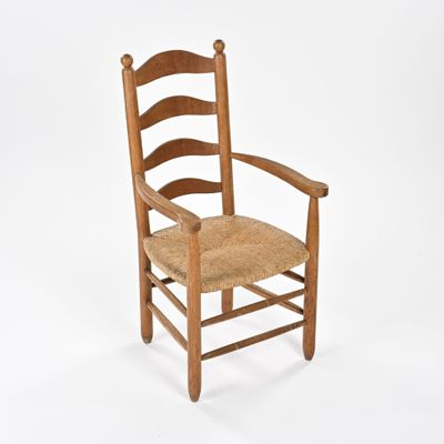 TRAVAIL 1950 Fauteuil à structure en chêne massif à dossier …