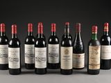 six bottles of wine are lined up in a row