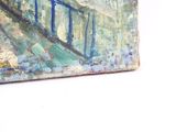 a picture of a painting of a train on the tracks