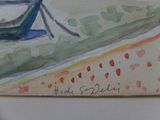 a picture of a painting of a boat on the water