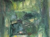an image of a painting of a train going through a forest