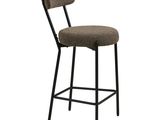 le dossier d'un tabouret de bar dont l'assise est recouverte d'un tissu marron