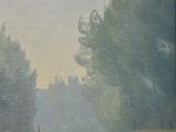 un tableau représentant un homme à cheval au bord d'une rivière