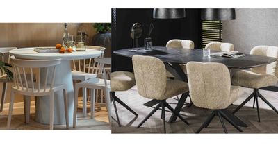 deux photos d'une table de salle à manger et de chaises