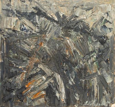peinture représentant une œuvre abstraite en noir et blanc sur un support en bois