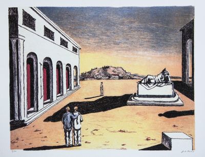 dessin représentant un homme allongé sur un lit au milieu d'une cour