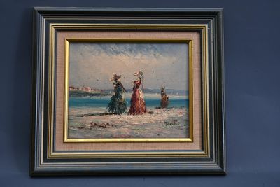 tableau représentant trois femmes sur la plage, au bord de l'océan