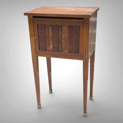 an image of a small wooden table with a drawer on top of it