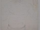 drawing of a man with a raised hand in front of a white background