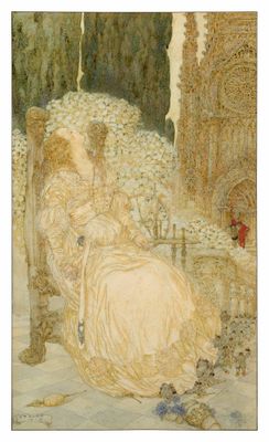 une image d'un tableau représentant une femme assise sur un banc