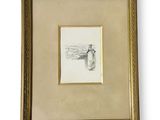 a drawing of a woman standing in front of a mountain