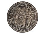 an old silver coin with a picture of two people on it