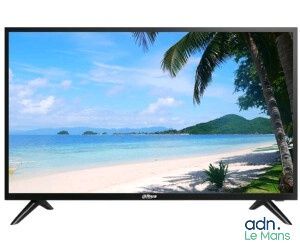 une télévision sur l'écran de laquelle apparaît une image représentant une plage et des palmiers
