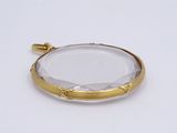 a close up of a gold plated locke with a faceted glass