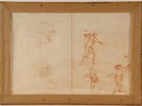 an old picture of a drawing of a man and a woman with a dog