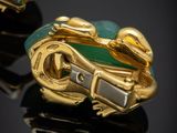 gold plated motorcycle cufflinks with green onyx