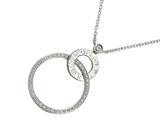 a close up of a necklace with two rings on a chain